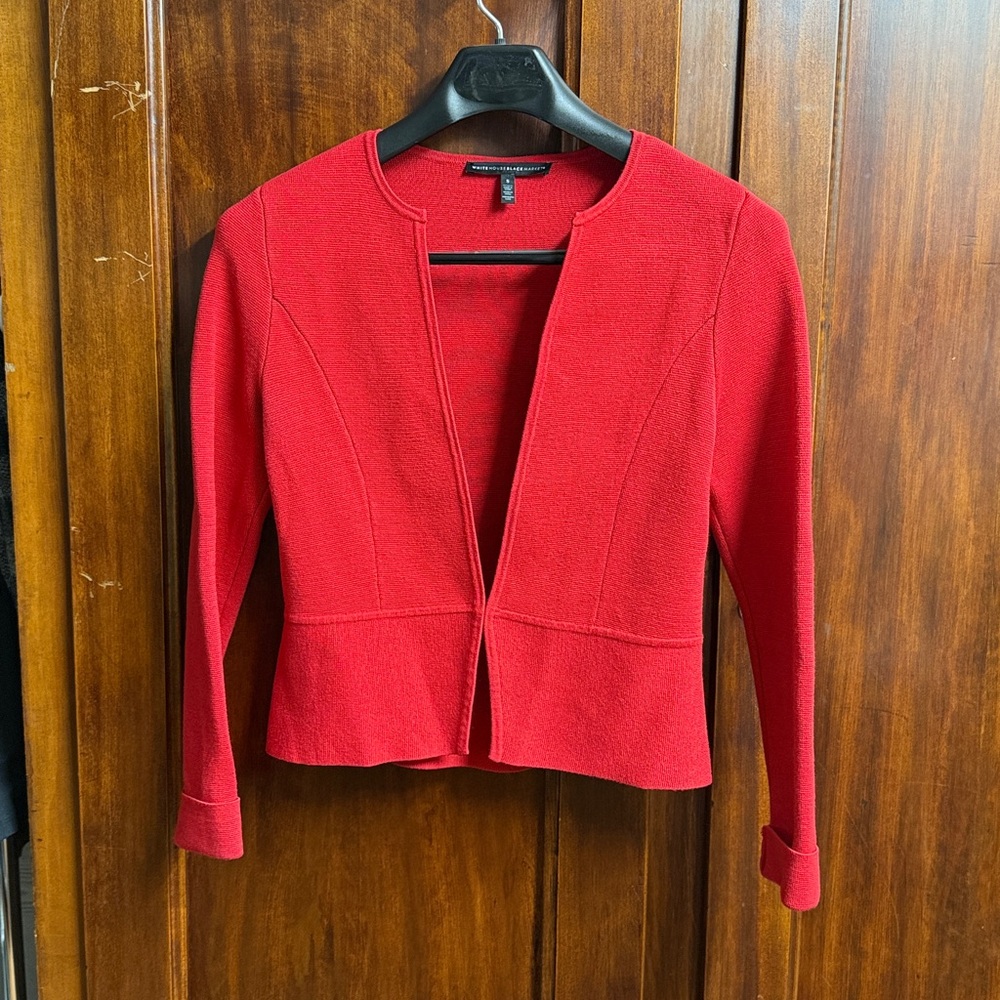 White House Black Market Red knit jacket size S